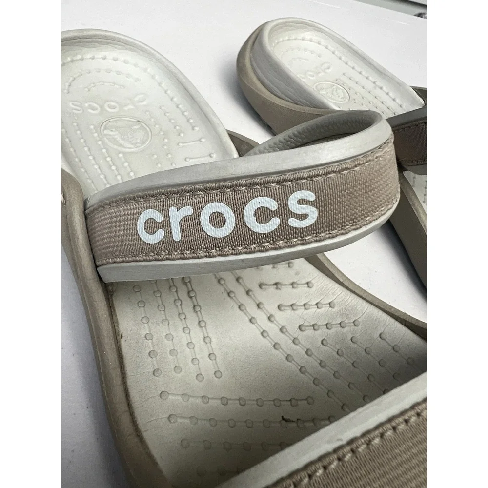 Crocs Patra Double Strap Slip On Sandals Khaki / Pearl Women's Size 10